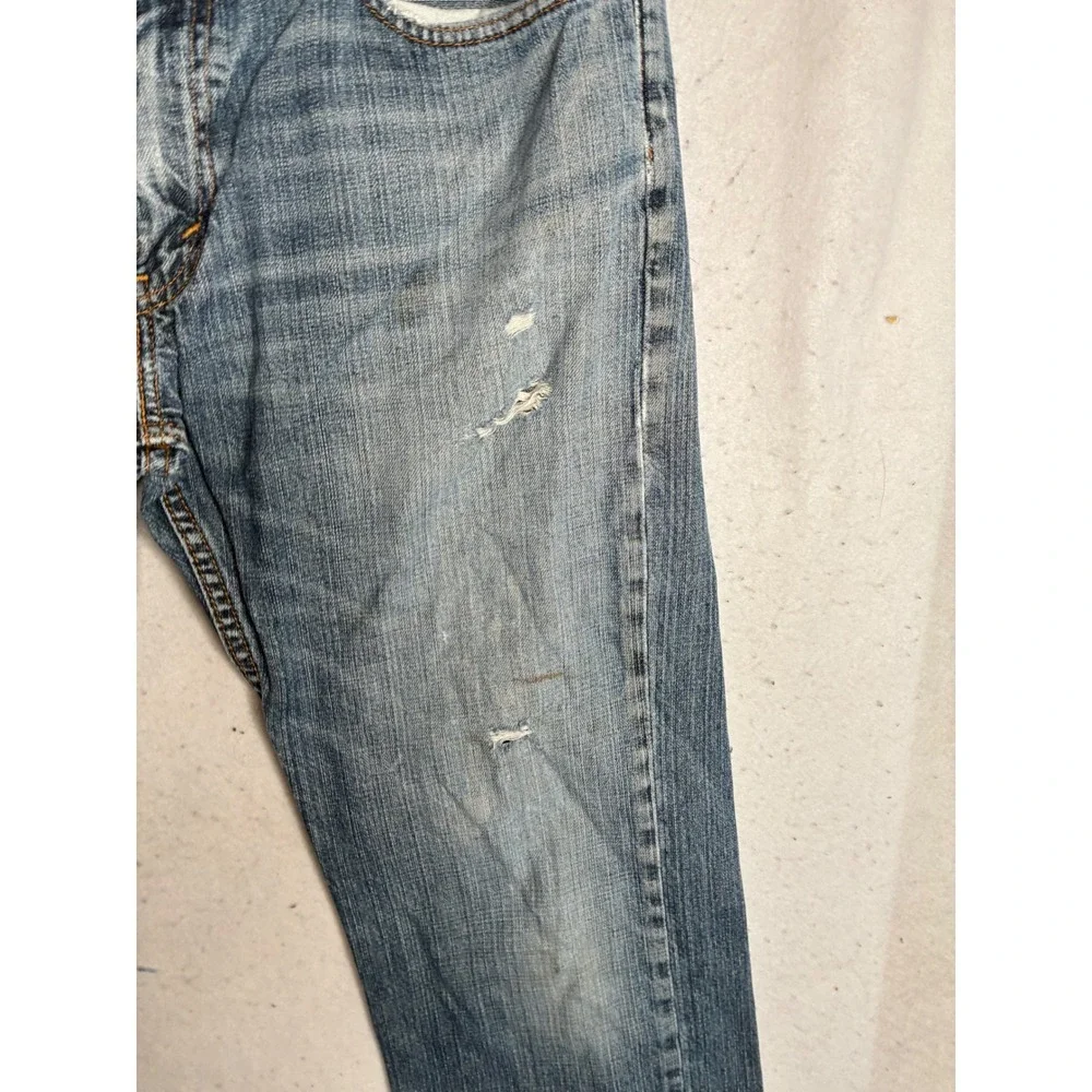Levis 514 Straight Fit Mens Jeans 34x32 Medium‎ Wash Distressed Blue Denim